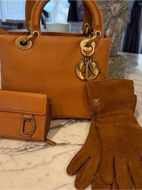 Christian Dior Cognac Leather Top Handle Bag With Strap Gold Hardware Authentic